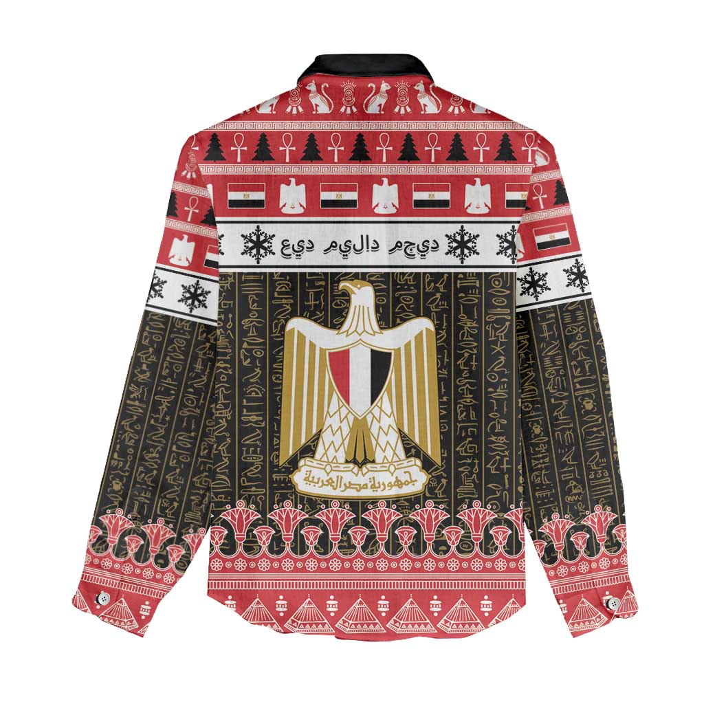 Afro Egypt Christmas Women Casual Shirt Coat Of Arms Mix Egyptian Pattern LT15