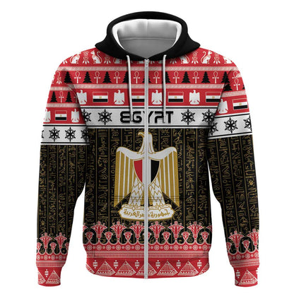 Afro Egypt Christmas Zip Hoodie Coat Of Arms Mix Egyptian Pattern