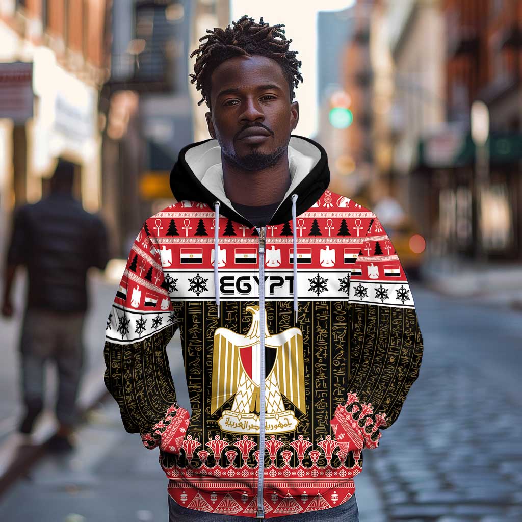 Afro Egypt Christmas Zip Hoodie Coat Of Arms Mix Egyptian Pattern
