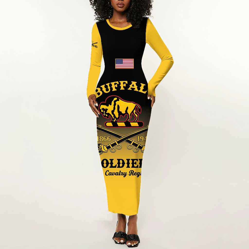 Personalized Afro-Americans Buffalo Soldiers Long Sleeve Bodycon Dress 10th Cavalry Regiment LT15