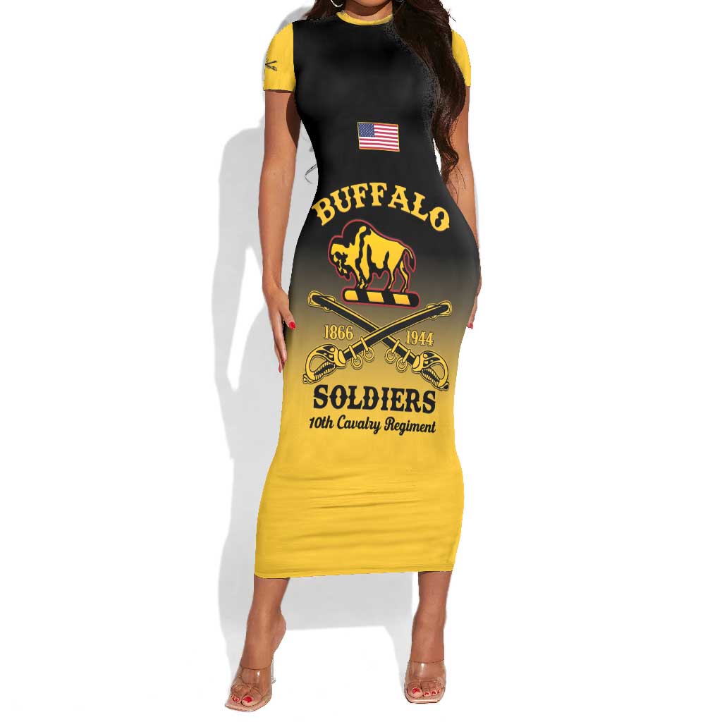 Personalized Afro-Americans Buffalo Soldiers Short Sleeve Bodycon Dress 10th Cavalry Regiment LT15