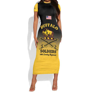 Personalized Afro-Americans Buffalo Soldiers Short Sleeve Bodycon Dress 10th Cavalry Regiment LT15