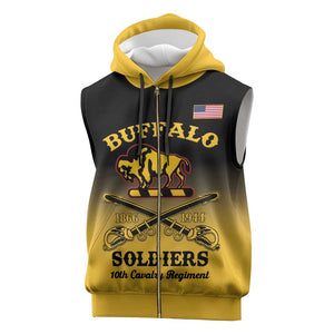 Personalized Afro-Americans Buffalo Soldiers Sleeveless Zip Hoodie 10th Cavalry Regiment - African Pride
