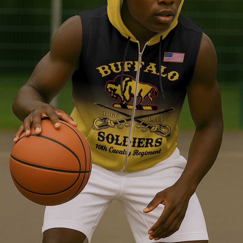Personalized Afro-Americans Buffalo Soldiers Sleeveless Zip Hoodie 10th Cavalry Regiment - African Pride