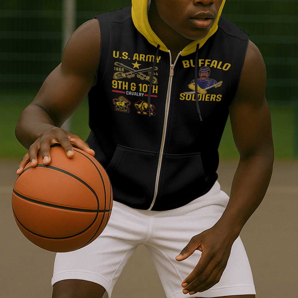 Afro-Americans Buffalo Soldiers Sleeveless Zip Hoodie 9th and 10th Cavalry Regiment - African Pride
