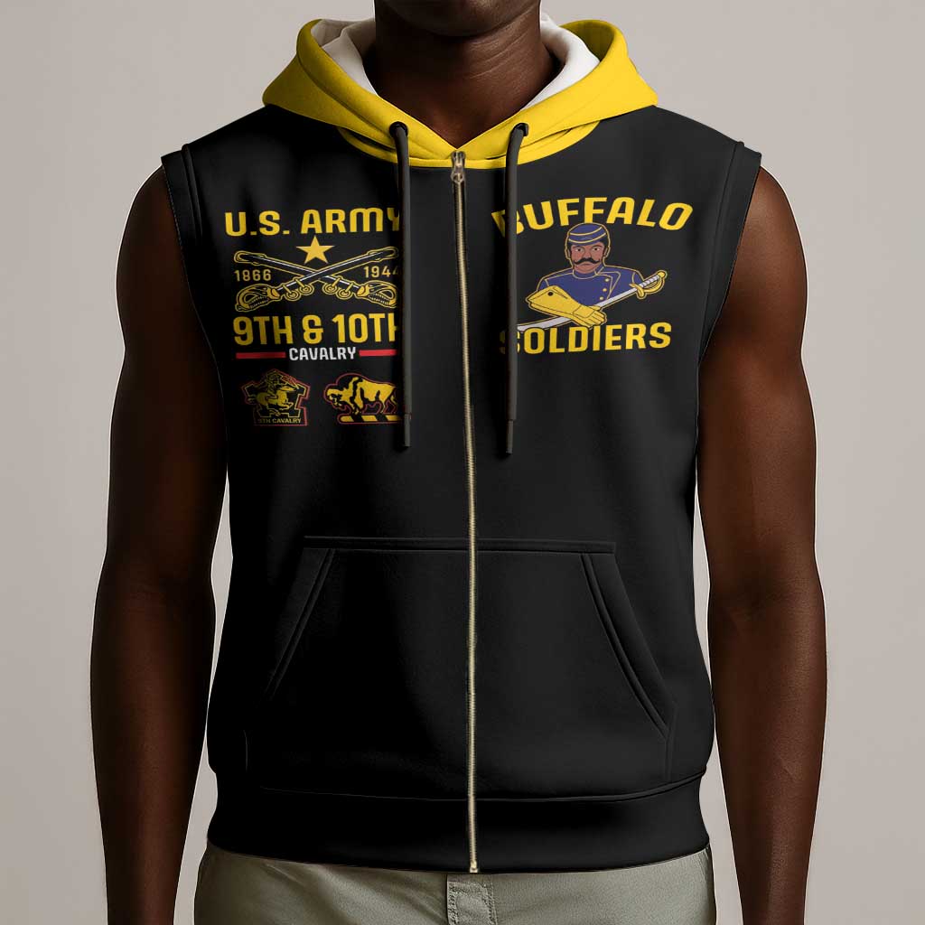 Afro-Americans Buffalo Soldiers Sleeveless Zip Hoodie 9th and 10th Cavalry Regiment - African Pride
