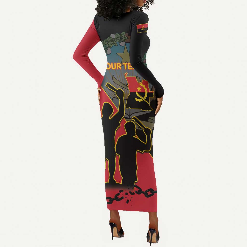 Personalized 4 De Fevereiro Angola Long Sleeve Bodycon Dress Coat Of Arms Style LT15