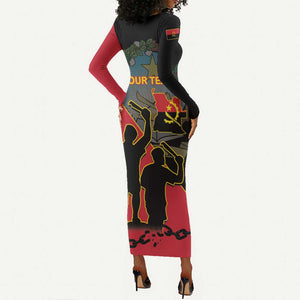 Personalized 4 De Fevereiro Angola Long Sleeve Bodycon Dress Coat Of Arms Style LT15