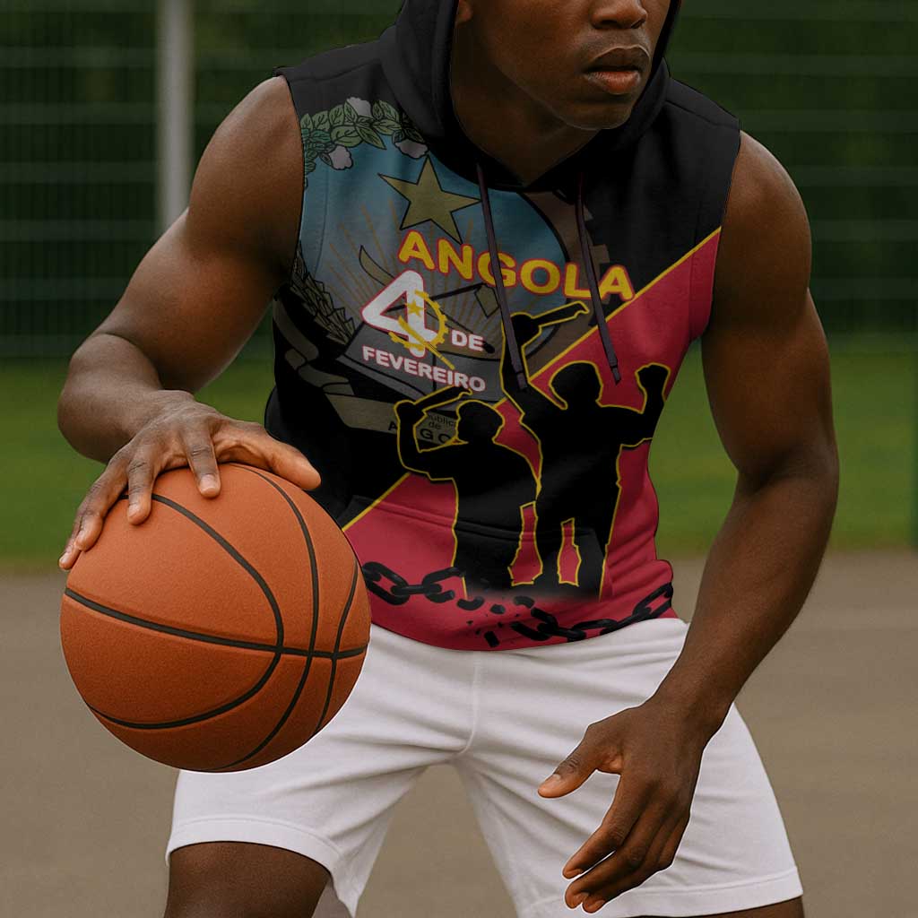 Personalized 4 De Fevereiro Angola Sleeveless Hoodie Coat Of Arms Style - African Pride
