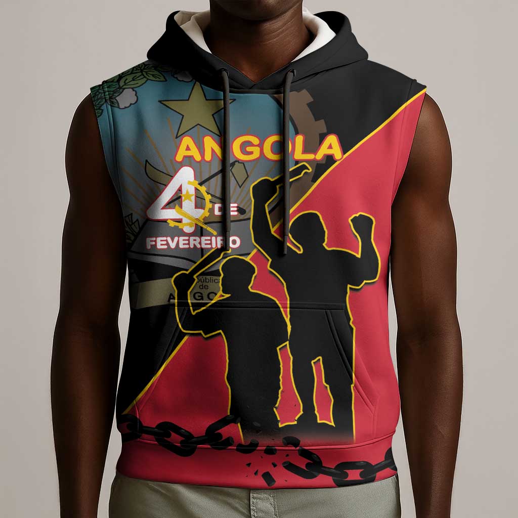 Personalized 4 De Fevereiro Angola Sleeveless Hoodie Coat Of Arms Style - African Pride