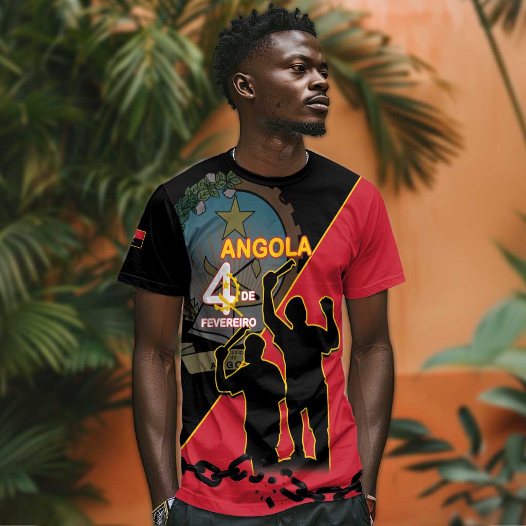 Personalized 4 De Fevereiro Angola T shirt Coat Of Arms Style