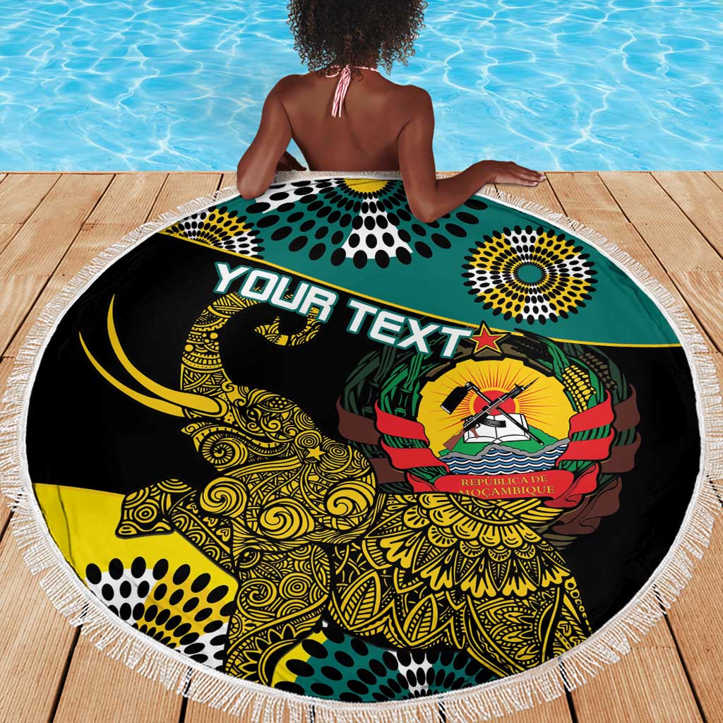 Personalized Mozambique Beach Blanket African Elephant With Capunala Pattern