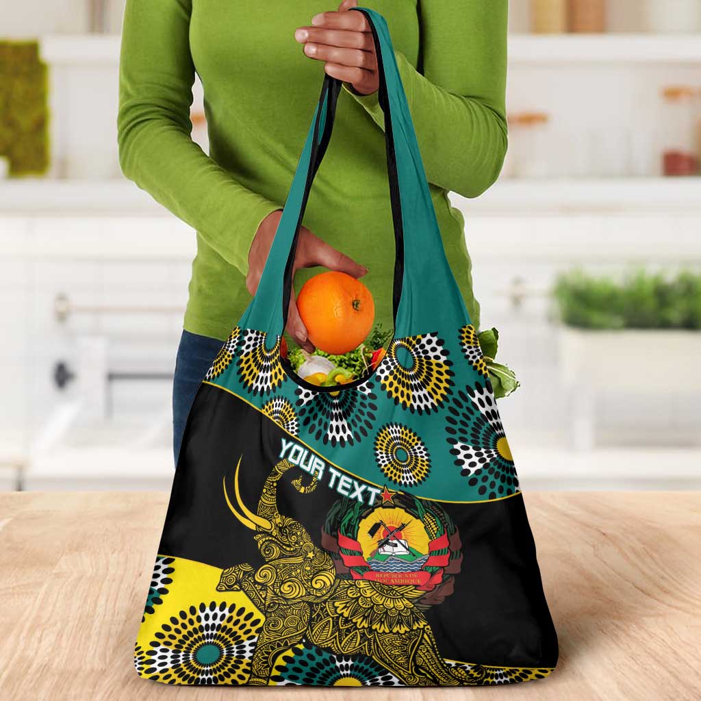 Personalized Mozambique Grocery Bag African Elephant With Capunala Pattern