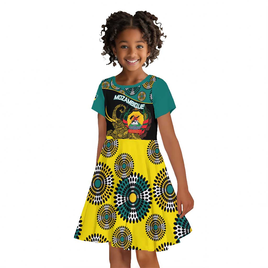 Personalized Mozambique Kid Short Sleeve Dress African Elephant With Capunala Pattern