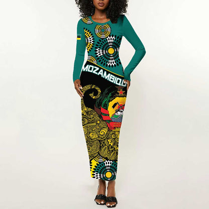Personalized Mozambique Long Sleeve Bodycon Dress African Elephant With Capunala Pattern LT15