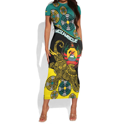 Personalized Mozambique Short Sleeve Bodycon Dress African Elephant With Capunala Pattern LT15
