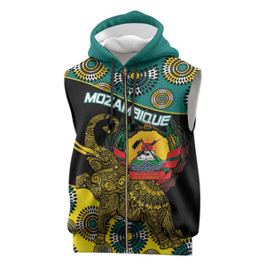Personalized Mozambique Sleeveless Zip Hoodie African Elephant With Capunala Pattern - African Pride