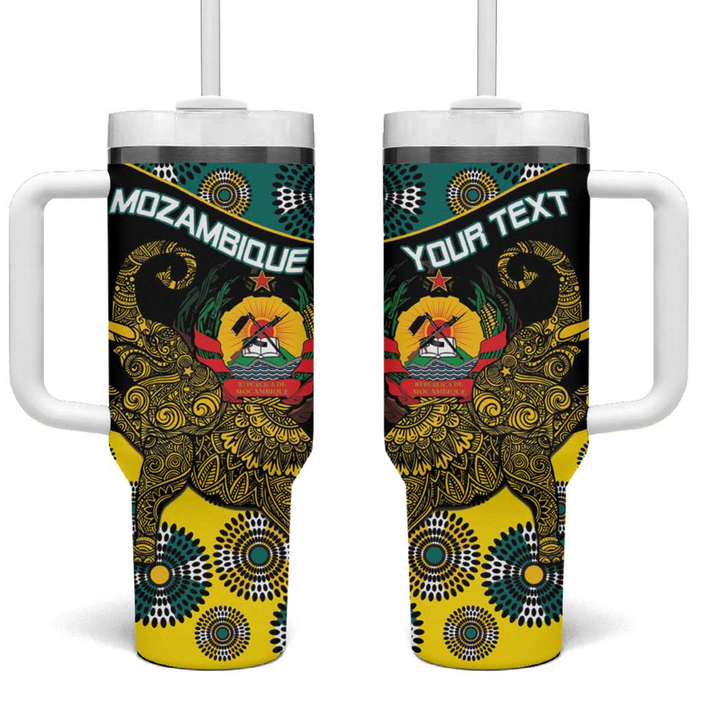Personalized Mozambique Tumbler With Handle African Elephant With Capunala Pattern