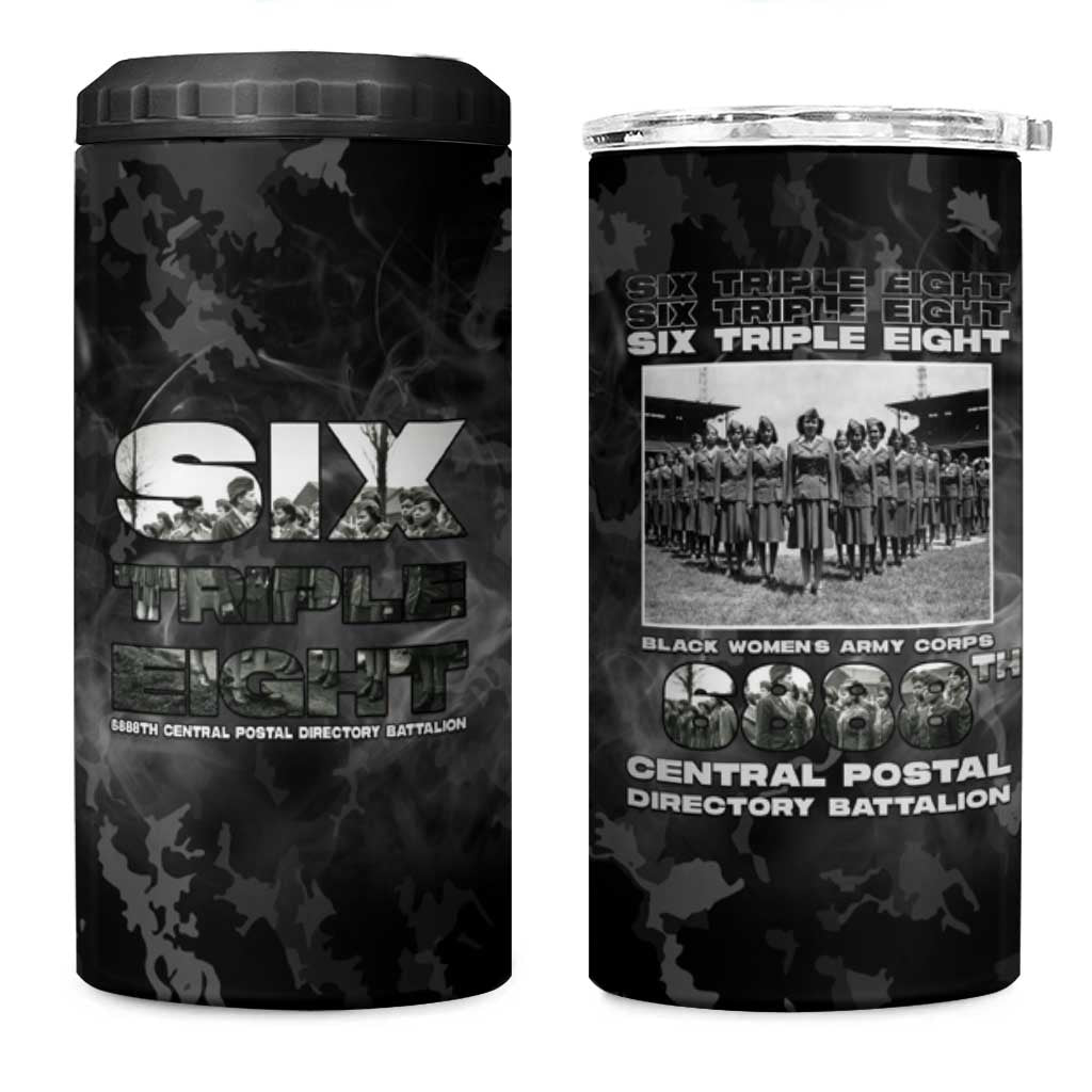 African American Heroes 4 in 1 Can Cooler Tumbler Six Triple Eight - Camo Style