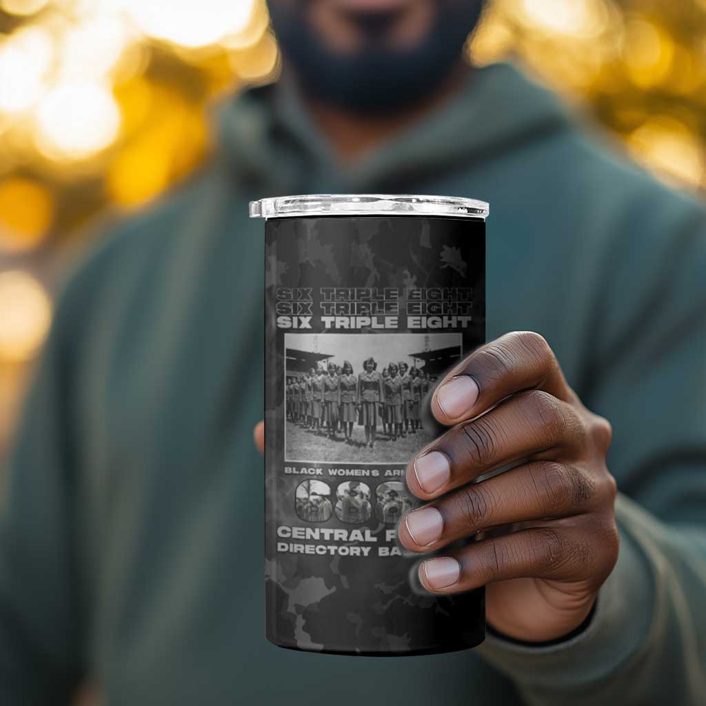 African American Heroes 4 in 1 Can Cooler Tumbler Six Triple Eight - Camo Style