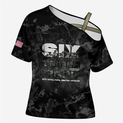 African American Heroes Cross Shoulder Shirt Six Triple Eight - Camo Style