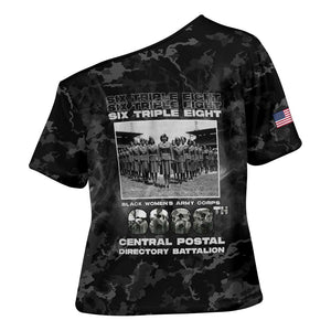 African American Heroes Cross Shoulder Shirt Six Triple Eight - Camo Style