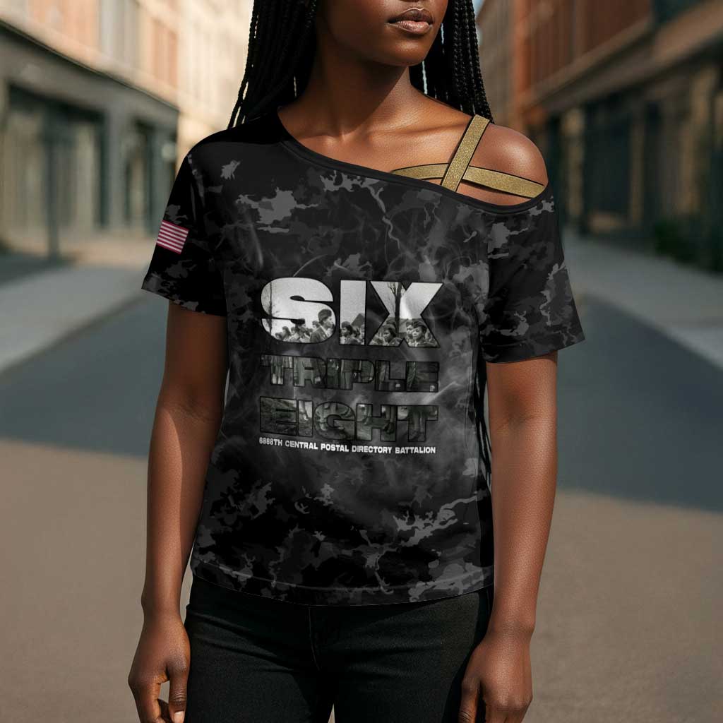 African American Heroes Cross Shoulder Shirt Six Triple Eight - Camo Style