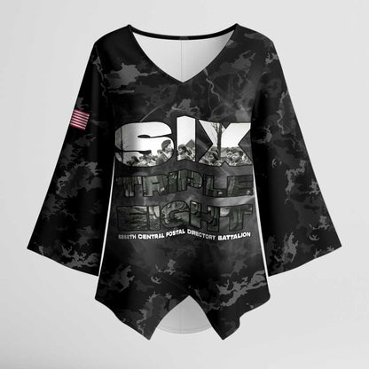 African American Heroes Kimono Sleeve Blouse Six Triple Eight - Camo Style