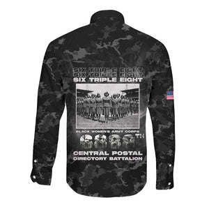 African American Heroes Long Sleeve Button Shirt Six Triple Eight - Camo Style