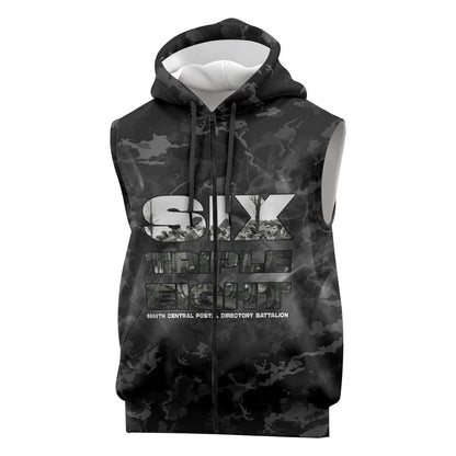 African American Heroes Sleeveless Zip Hoodie Six Triple Eight - Camo Style