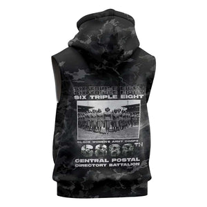 African American Heroes Sleeveless Zip Hoodie Six Triple Eight - Camo Style
