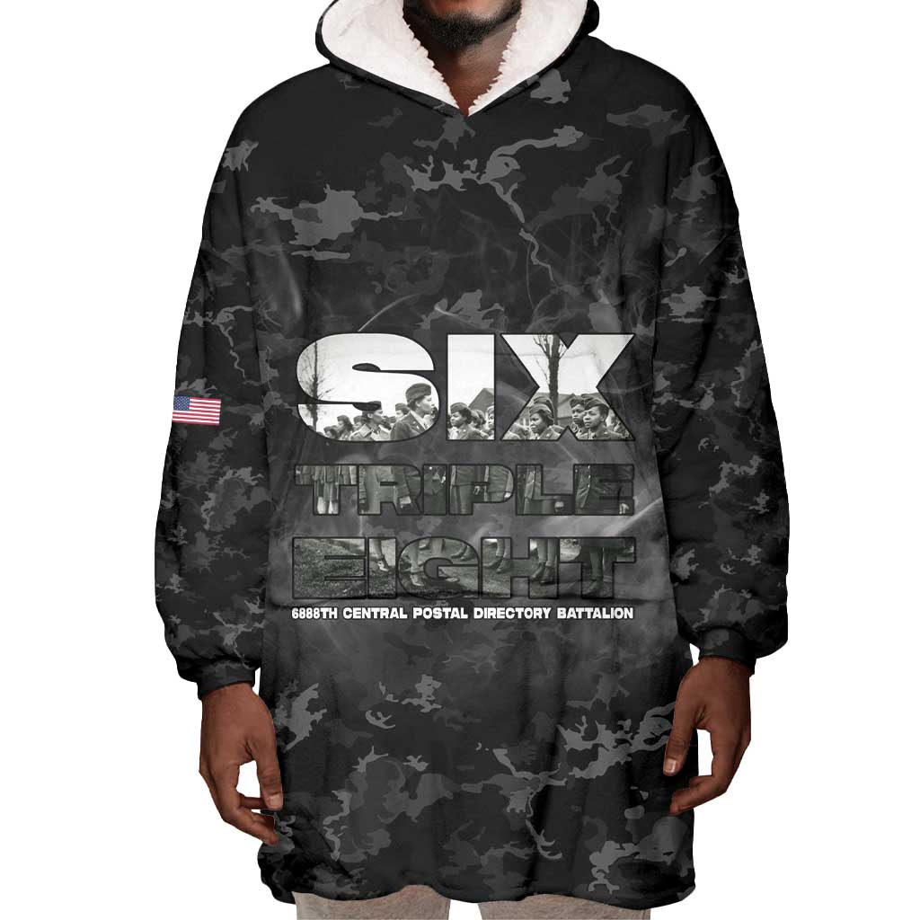 African American Heroes Wearable Blanket Hoodie Six Triple Eight - Camo Style