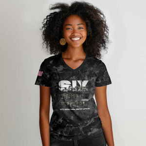 African American Heroes Women V-Neck T-Shirt Six Triple Eight - Camo Style
