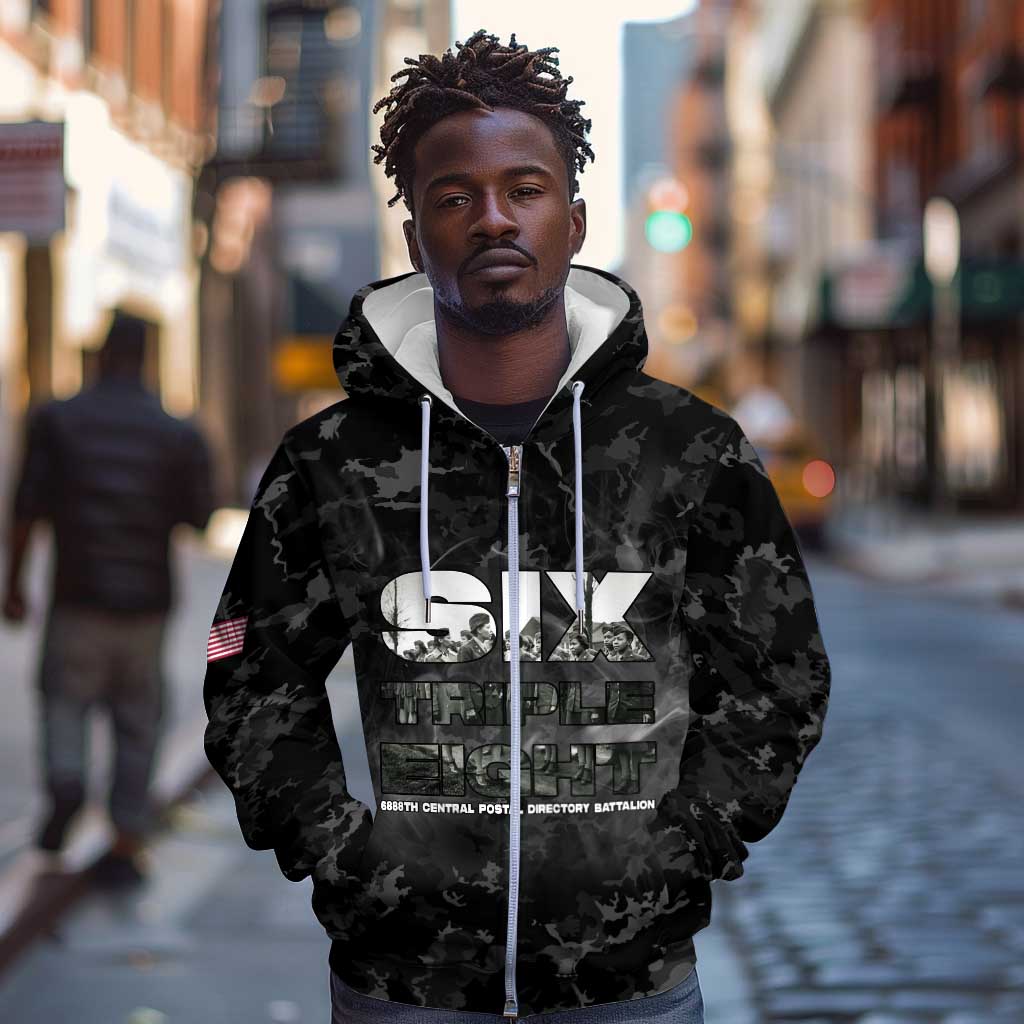 African American Heroes Zip Hoodie Six Triple Eight - Camo Style