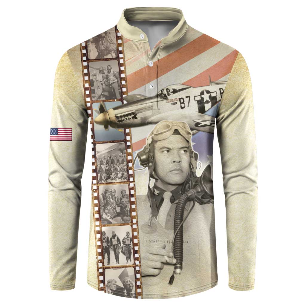 Tuskegee Airmen Button Sweatshirt Red Tail Legacy Film Striped Style