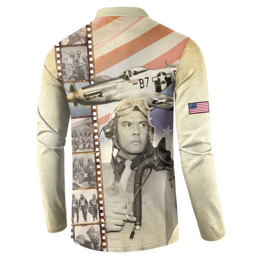 Tuskegee Airmen Button Sweatshirt Red Tail Legacy Film Striped Style