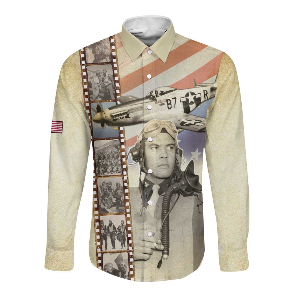 Tuskegee Airmen Long Sleeve Button Shirt Red Tail Legacy Film Striped Style