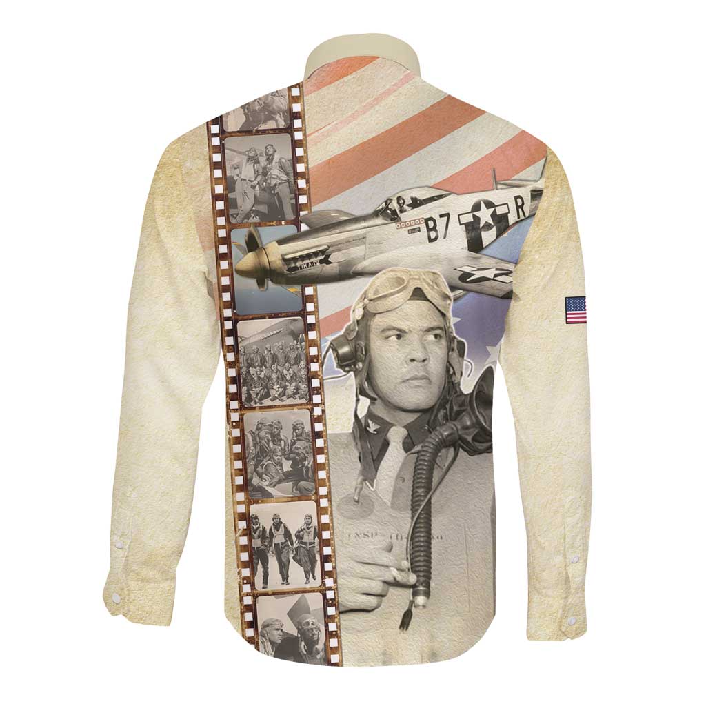 Tuskegee Airmen Long Sleeve Button Shirt Red Tail Legacy Film Striped Style