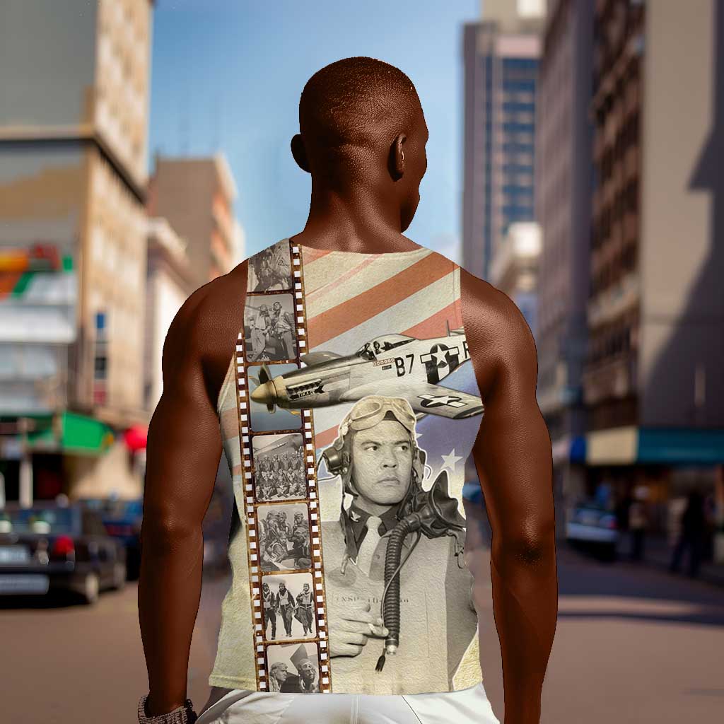 Tuskegee Airmen Men Tank Top Red Tail Legacy Film Striped Style