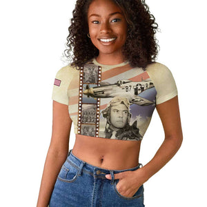 Tuskegee Airmen Raglan Cropped T shirt Red Tail Legacy Film Striped Style