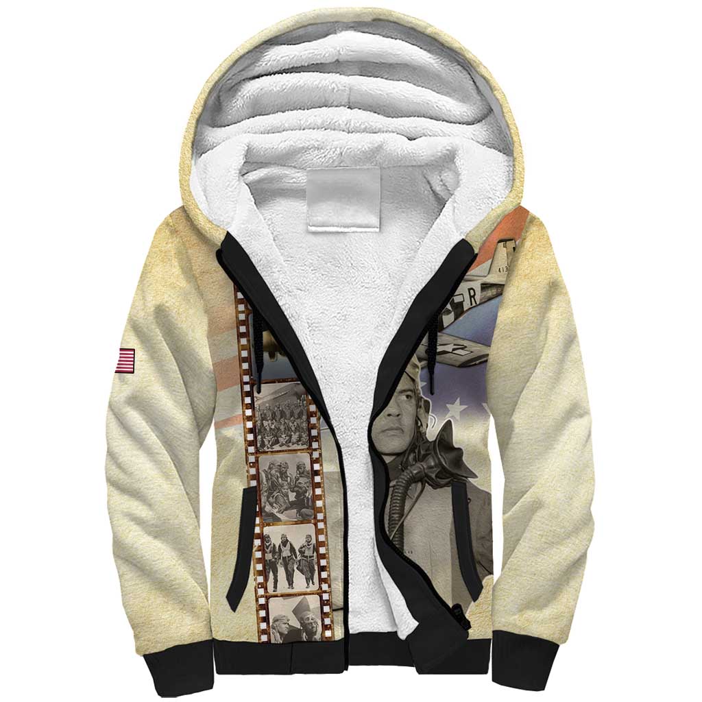 Tuskegee Airmen Sherpa Hoodie Red Tail Legacy Film Striped Style