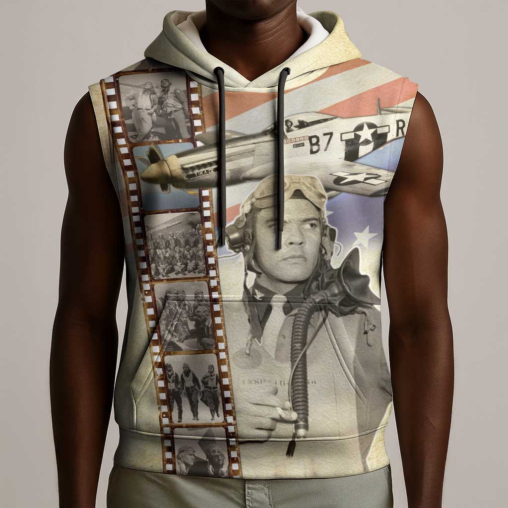 Tuskegee Airmen Sleeveless Hoodie Red Tail Legacy Film Striped Style