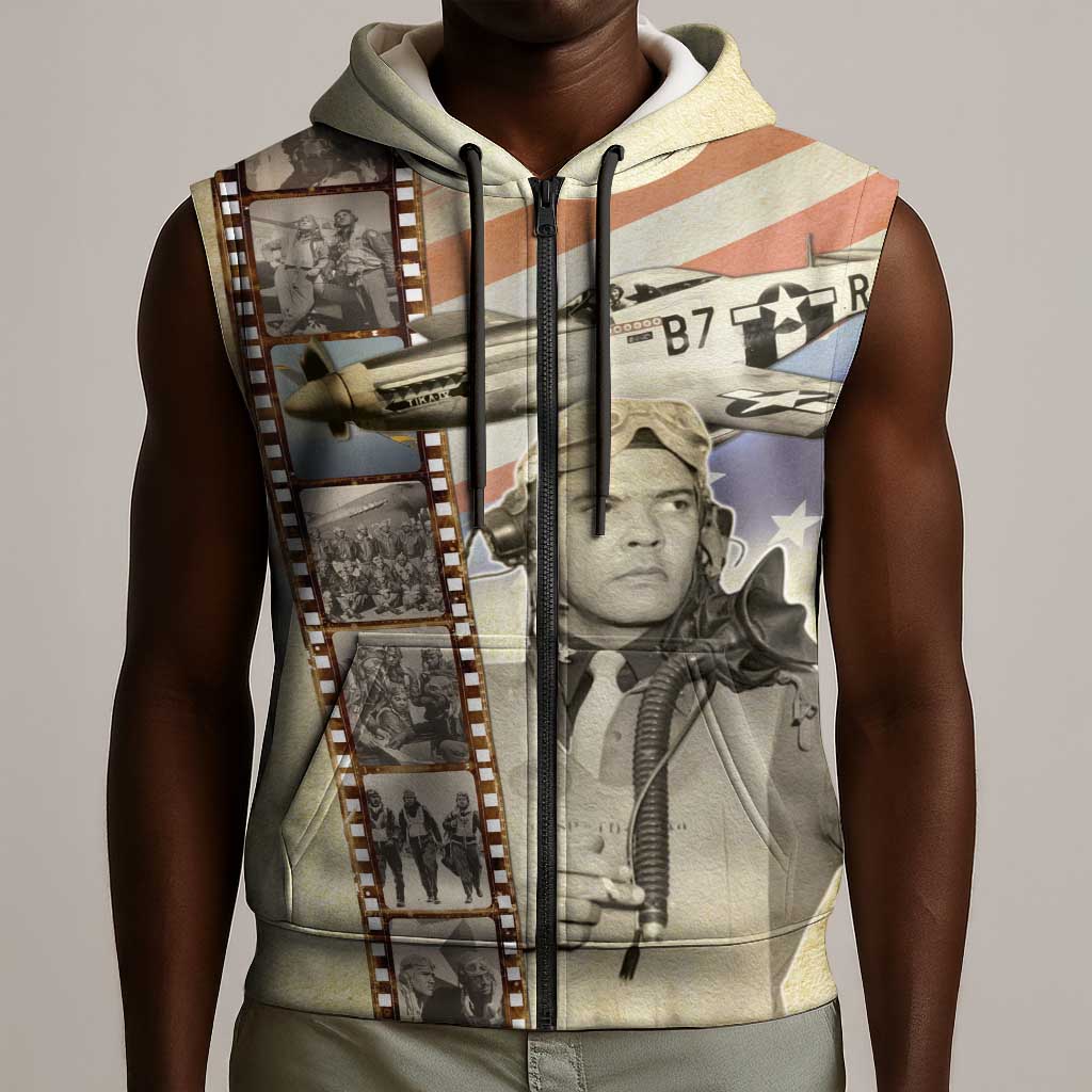 Tuskegee Airmen Sleeveless Zip Hoodie Red Tail Legacy Film Striped Style