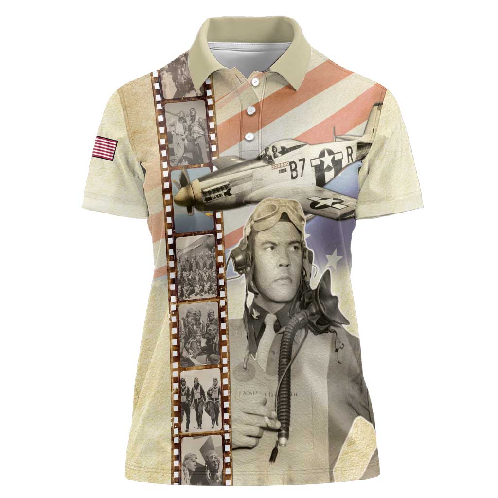 Tuskegee Airmen Women Polo Shirt Red Tail Legacy Film Striped Style
