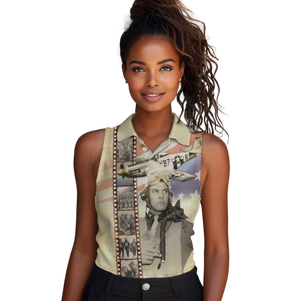 Tuskegee Airmen Women Sleeveless Polo Shirt Red Tail Legacy Film Striped Style