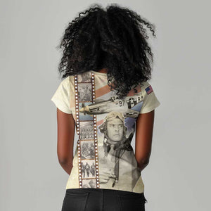 Tuskegee Airmen Women V-Neck T-Shirt Red Tail Legacy Film Striped Style