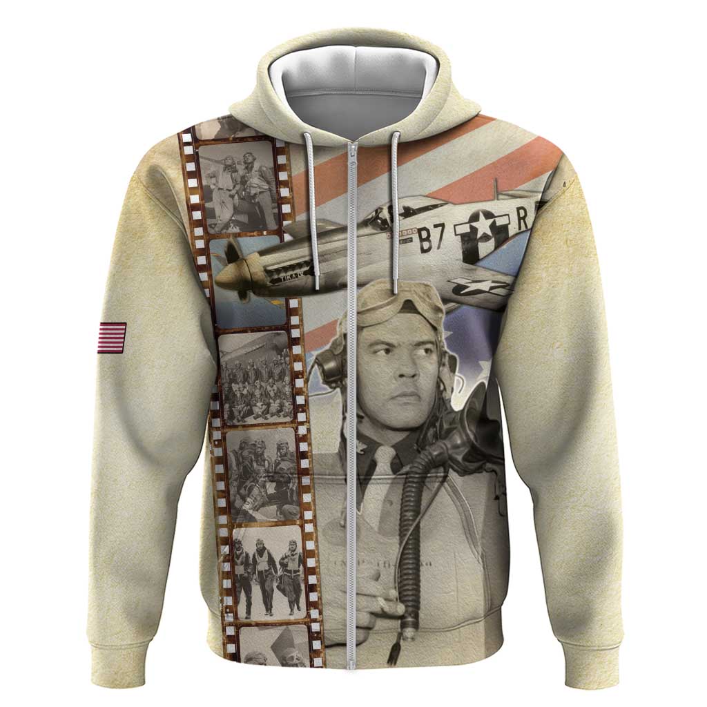 Tuskegee Airmen Zip Hoodie Red Tail Legacy Film Striped Style