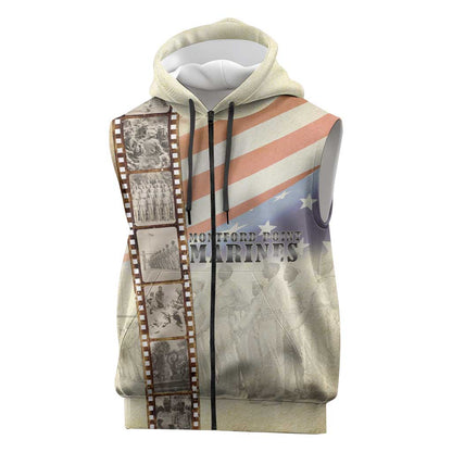 Montford Point Marines Sleeveless Zip Hoodie The First Black US Marines Film Striped Style