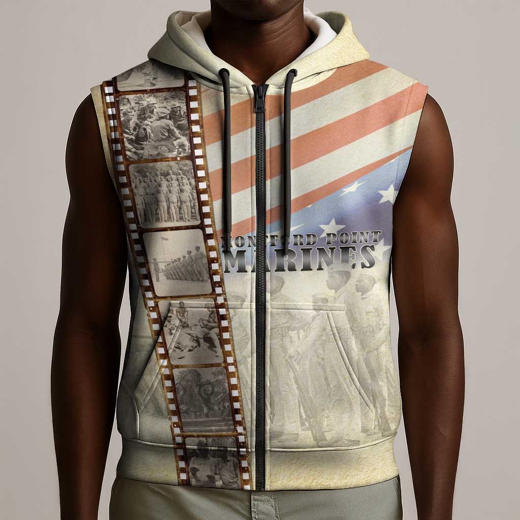 Montford Point Marines Sleeveless Zip Hoodie The First Black US Marines Film Striped Style