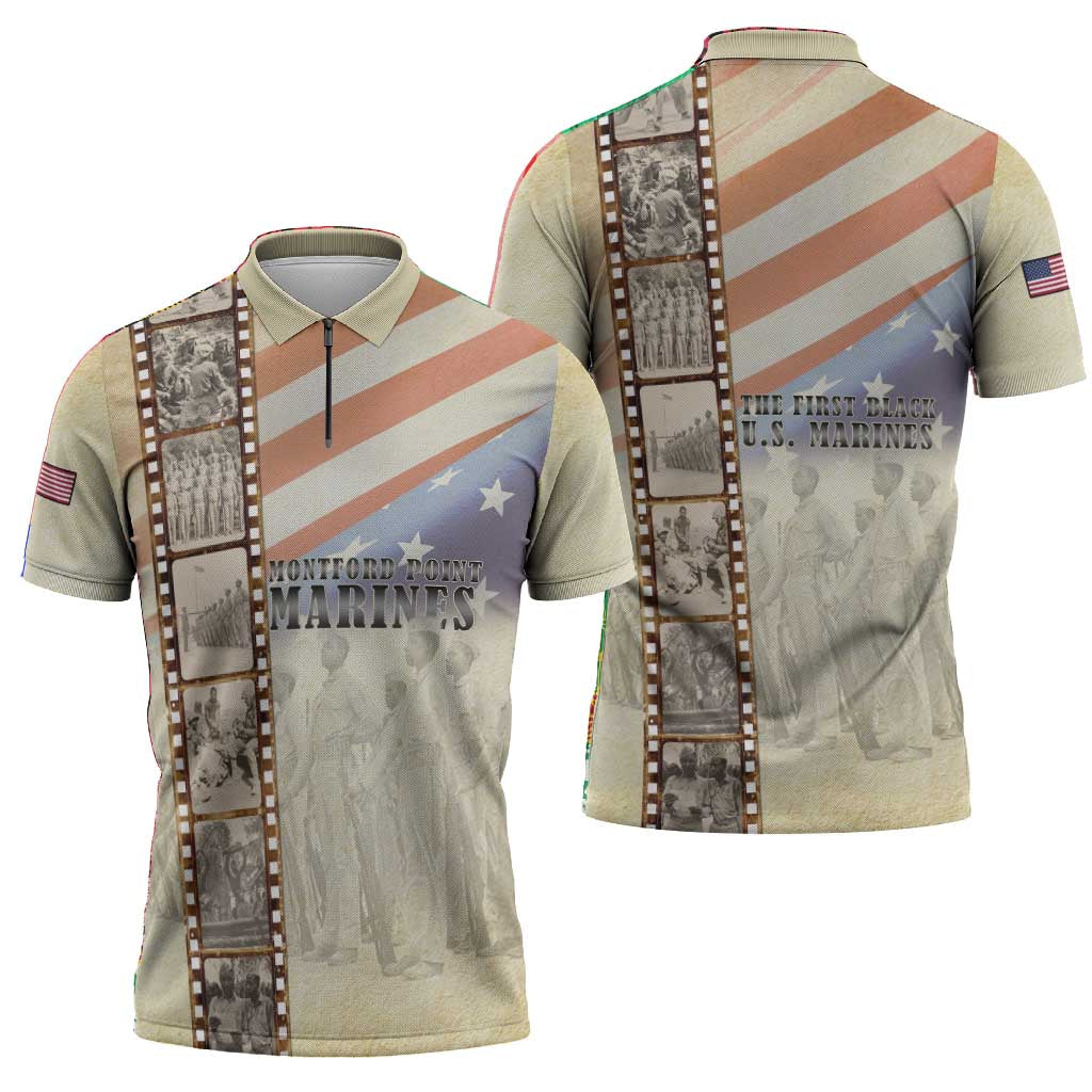 Montford Point Marines Zipper Polo Shirt The First Black US Marines Film Striped Style